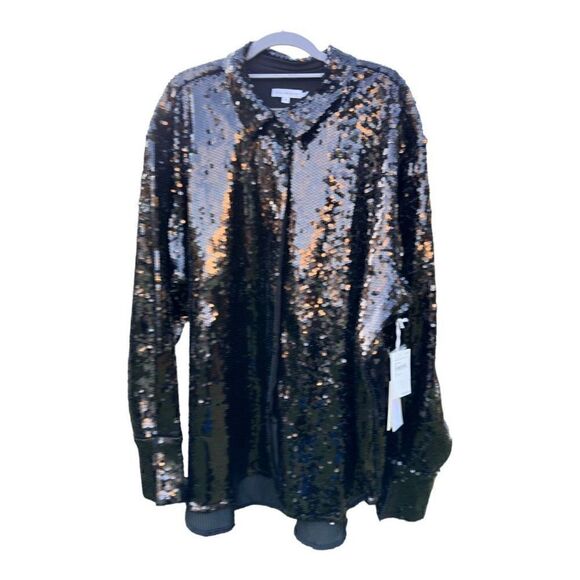 NWT Good American sequin party shirt oversized button down size 5 or 2x women’s - Picture 1 of 11
